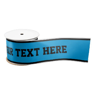 SPORTS STRIPES - Cyan Black White + your text Satin Ribbon