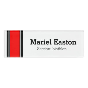 SPORTS STRIPES - Red Black White + your ideas Name Tag