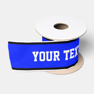 SPORTS STRIPES - Royal Black White + your text Satin Ribbon