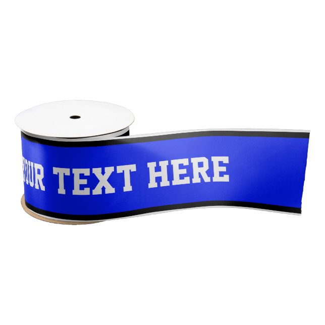 SPORTS STRIPES - Royal Black White + your text Satin Ribbon (Spool)
