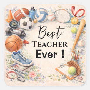 Sports Teacher Thank You Gift End of School Year Square Sticker