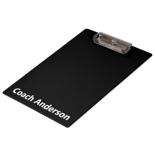 Sports Team Coach's Name Black and White Clipboard