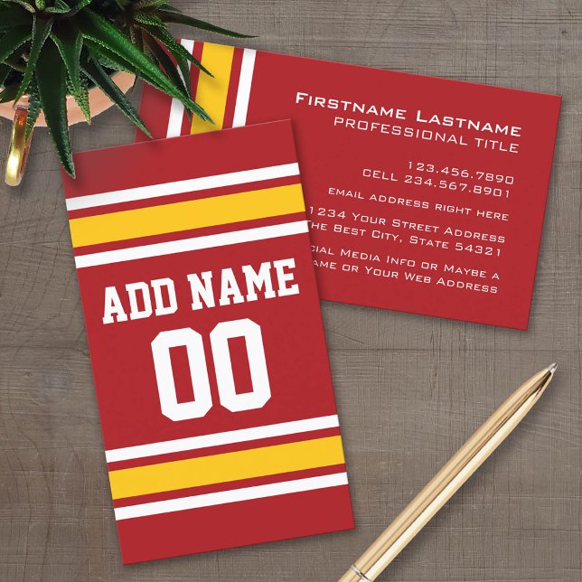 Sports Team Football Jersey Custom Name Number Business Card (Custom Business Card Template)