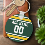 Sports Team Football Jersey Custom Name Number Key Ring<br><div class="desc">Dark Green and Golden Yellow colours -- If you are a Fantasy Football team owner,  make your own products and show off to your friends! Or - Do you play High School Football and want a memento? This jersey design is perfect for anyone playing sports.</div>