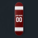 Sports Team Football Jersey Custom Name Number  Skateboard<br><div class="desc">Sports Team Football Jersey Custom Name Number skateboard. Red and white stripes colours Jersey.</div>