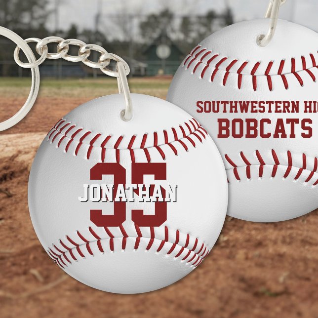 sports team gifts with athlete name baseball key ring (front and back)