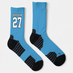 Sports Team Lt Blue White Name Number Basketball Socks