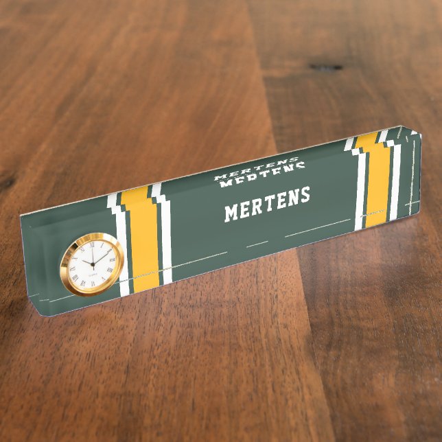 Sports Team Name Green and Gold with White Nameplate (Side)