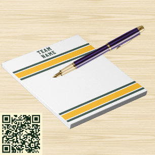 Sports Team Name Green & Gold with White Stripes Notepad