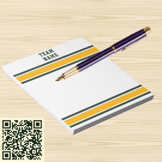 Sports Team Name Green & Gold with White Stripes Notepad (Sports Team Name Green & Gold with White Stripes Notepad)