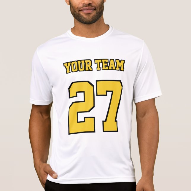 Sports Team Name Number Bold Yellow Text T-Shirt (Front)