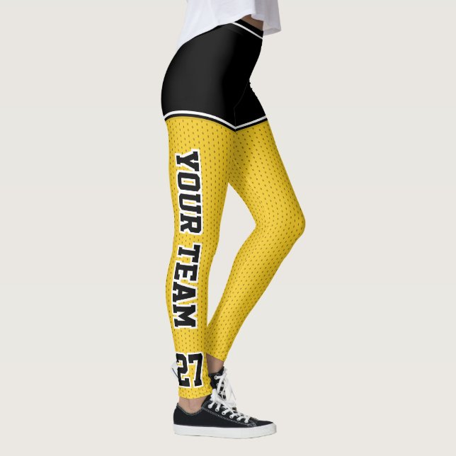 Sports Team Number Name Black Yellow Dot Shorts Leggings (Right)