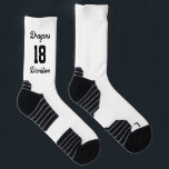 Sports Team Number Name White Script Baseball Socks<br><div class="desc">Prepare your team for the win with these sports socks by JessicaAmber! These high performance crew socks feature bold script lettering and a white & black colour scheme. You can add your team name, team number, and last name. Make a set for your baseball team! ••• For more athletic apparel,...</div>