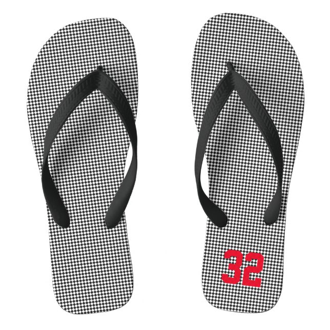 Sports Team Player NUMBER Check School Spirit Fun Jandals (Footbed)