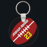 Sports Team Red Black Football Keychain<br><div class="desc">A cool and colourful sports theme keychain as gift for families and friends. American football keychain with personalised name and player number. A great souvenir for football coach,  captain and players.</div>