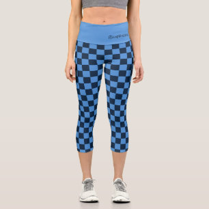 Sports Team Spirit Check Blue Blue School NAME Fan Capri Leggings