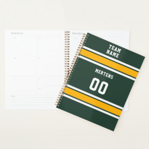 Sports Team Your Name Number Green Gold White Planner