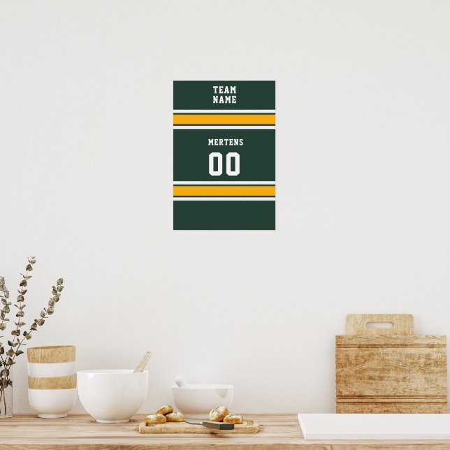 Sports Team Your Name Number Green Gold White Poster (Kitchen)