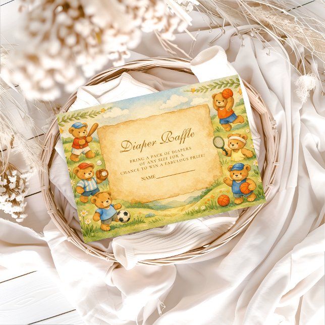 Sports Teddy Bear Baby Shower Diapper Raffle Enclosure Card (Creator Uploaded)