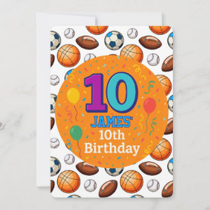 Sports Theme 10th Birthday Invitation