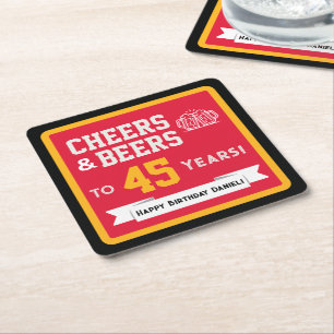 Sports Theme Beers and Cheers Birthday Party Square Paper Coaster