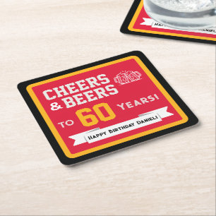 Sports Theme Beers and Cheers Birthday Party Square Paper Coaster
