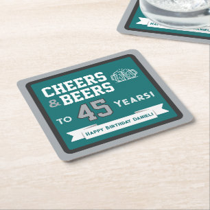 Sports Theme Beers and Cheers Birthday Party Square Paper Coaster