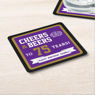 Sports Theme Beers and Cheers Birthday Party Square Paper Coaster