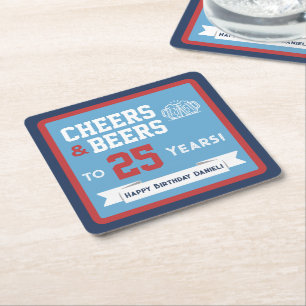 Sports Theme Beers and Cheers Birthday Party Square Paper Coaster