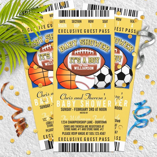 Sports Theme (blue/yellow) Party Baby Shower Invitation (Creator Uploaded)