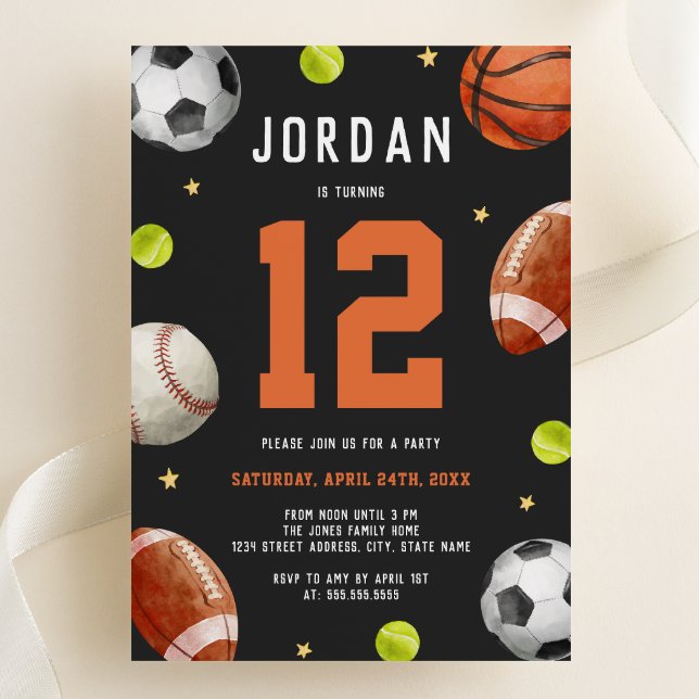 Sports Theme Boys Modern Birthday Party  Invitation (Creator Uploaded)
