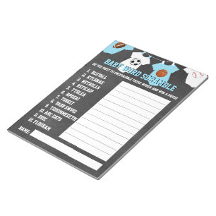 SPORTS theme Chalkboard baby shower GAME Notepad