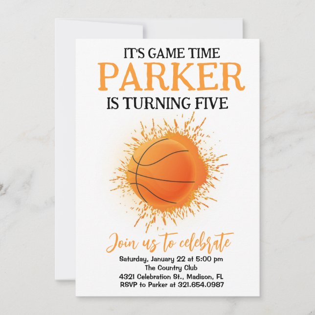 Sports Theme Game Basketball White Birthday Invitation (Front)