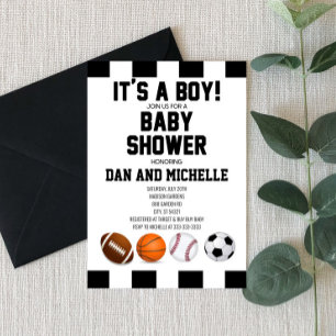 Sports Theme It's A Boy! Baby Shower Invite