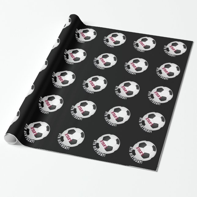 Sports Theme | Soccer Birthday Personalised Name Wrapping Paper (Unrolled)