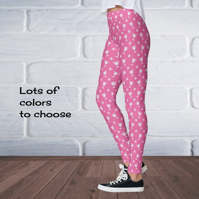 Sports theme trophy stars symbol pattern pink leggings (Creator Uploaded)