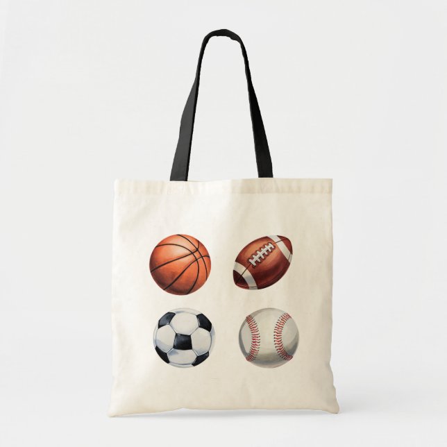  Sports themed Basketball Baseball Football Soccer Tote Bag (Front)