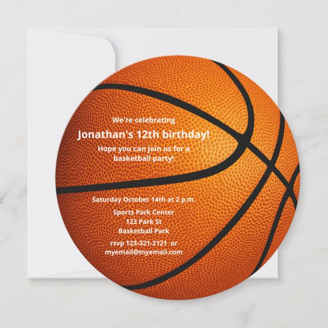 sports themed basketball birthday party announcement (Front)