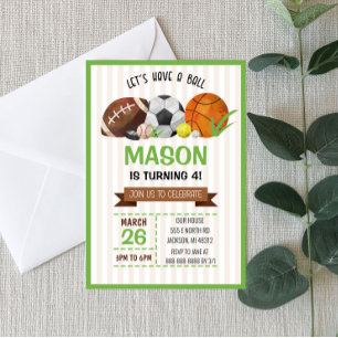 Sports Themed Birthday Party Invite