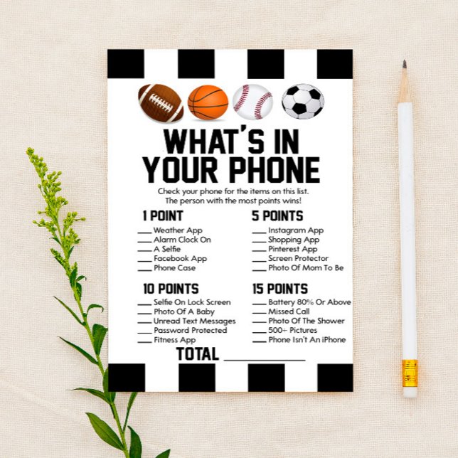 Sports Themed In Your Phone Baby Shower Game Stationery (Creator Uploaded)