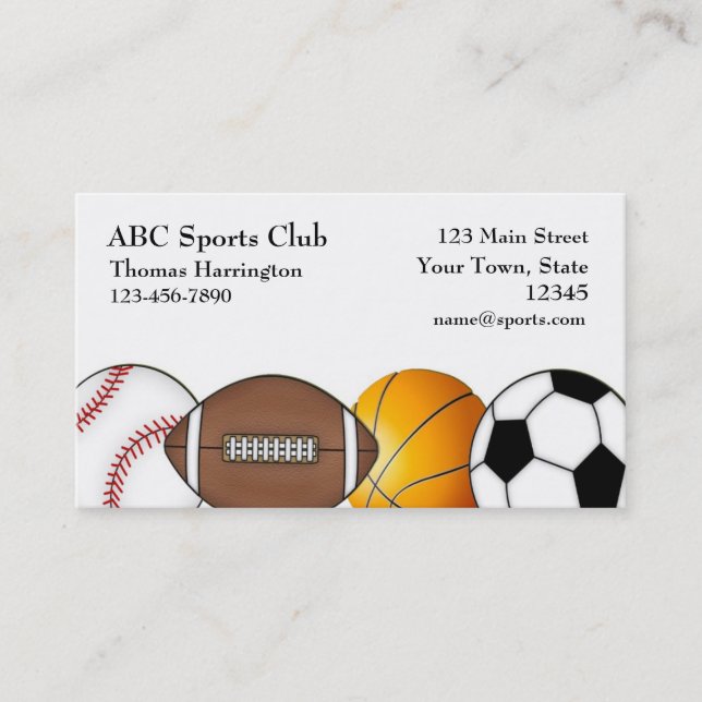 Sports Themed, White Business Card (Front)