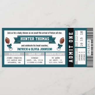 Sports Ticket Baby Shower Invitation, Green, Grey Invitation