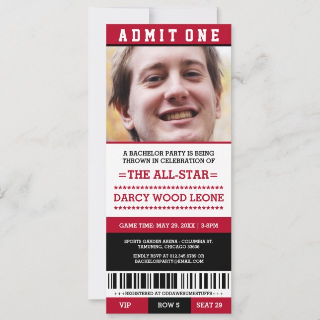 Sports Ticket Bachelor Party Invites (Front)