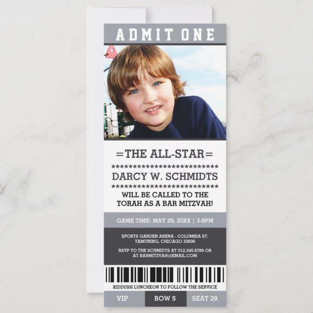 Sports Ticket Bar Mitzvah Invites (Front)