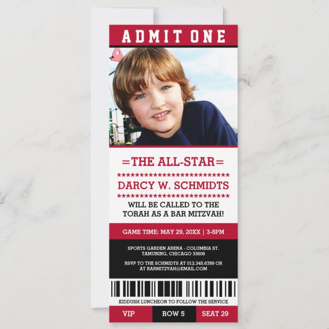 Sports Ticket Bar Mitzvah Invites (Front)