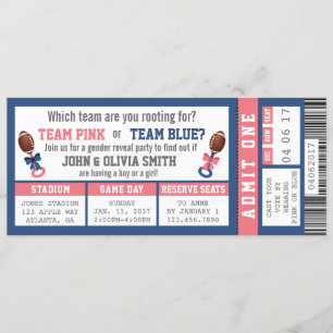 Sports Ticket Gender Reveal Invitation, Football Invitation