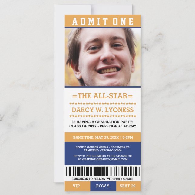 Sports Ticket Graduation Party Invites (Front)