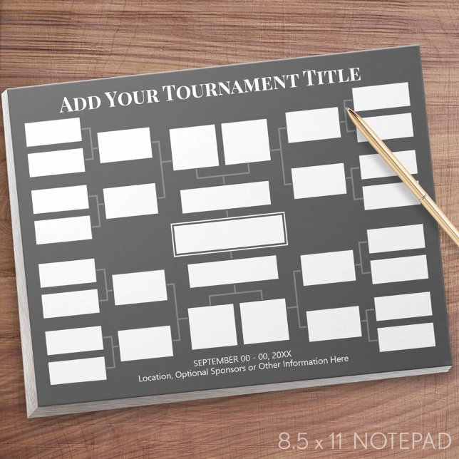 Sports Tournament Bracket - 16 Teams - Grey Notepad (Sports Bracket Notepad)