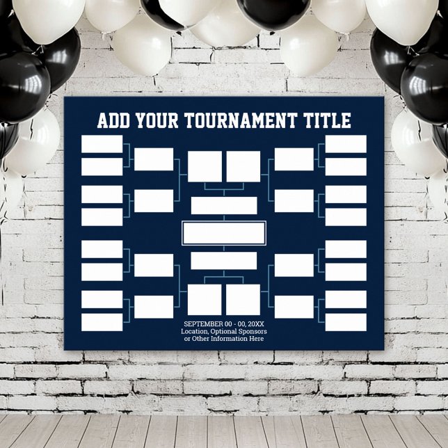 Sports Tournament Bracket - 16 Teams - Navy Poster (Custom Tournament Bracket Poster)