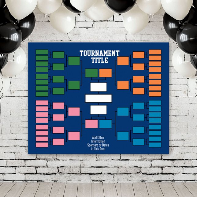 Sports Tournament Bracket - blue 32 teams Poster (Custom Tournament Bracket Poster)